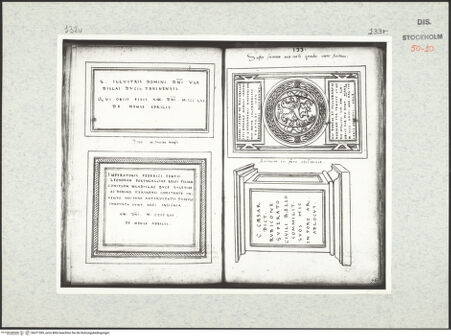 Vorderseite von Kungliga Biblioteket [https://www.deutsche-digitale-bibliothek.de/content/lizenzen/rv-ez/] Inscriptionum antiquarum (Codex Holmiensis)Zwei Inschrifttafeln von einem Grab im Dom von Pisa - , bh471385_recto. Foto.