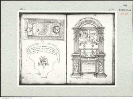 Vorderseite von Kungliga Biblioteket [https://www.deutsche-digitale-bibliothek.de/content/lizenzen/rv-ez/] Inscriptionum antiquarum (Codex Holmiensis)Grabplatte des Rechtsgelehrten Francesco Poggio aus Florenz, in San Greogorio (?) in Rom; unten Kartusche mit Inschrift und Kardinalswappen, in der Engelsburg - , bh471395_recto. Foto.