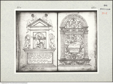 Vorderseite von Kungliga Biblioteket [https://www.deutsche-digitale-bibliothek.de/content/lizenzen/rv-ez/] Inscriptionum antiquarum (Codex Holmiensis)Büste (Grabdenkmal?) des Philosophen Marsilio Ficino - , bh471399_recto. Foto.