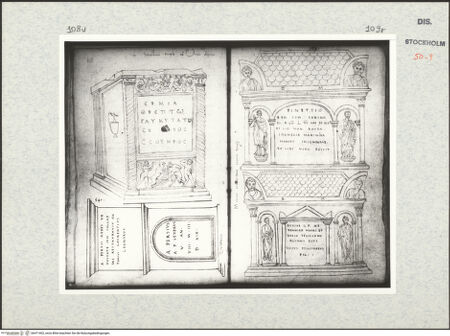 Vorderseite von Kungliga Biblioteket [https://www.deutsche-digitale-bibliothek.de/content/lizenzen/rv-ez/] Inscriptionum antiquarum (Codex Holmiensis)Römische Grabmäler; in Rom - , bh471402_recto. Foto.