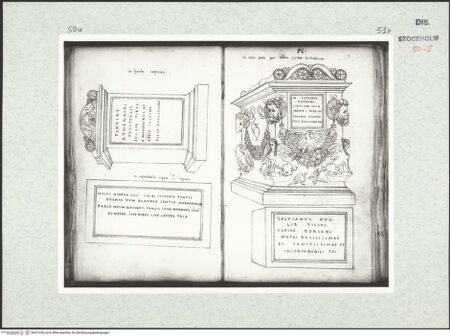 Vorderseite von Kungliga Biblioteket [https://www.deutsche-digitale-bibliothek.de/content/lizenzen/rv-ez/] Inscriptionum antiquarum (Codex Holmiensis)Römisches Grabmal und Grabinschrift; in den Gärten des Kardinals Carpi in Rom - , bh471439_recto. Foto.