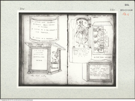 Vorderseite von Kungliga Biblioteket [https://www.deutsche-digitale-bibliothek.de/content/lizenzen/rv-ez/] Inscriptionum antiquarum (Codex Holmiensis)Römische Inschrifttafel und Altar; in Rom - , bh471451_recto. Foto.
