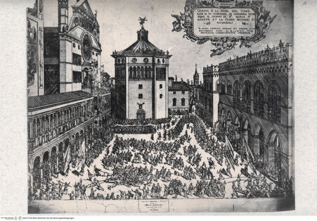 Vorderseite von Bertarelli e Maruti? [http://creativecommons.org/publicdomain/mark/1.0/] Die Festa del Toro auf der Piazza del Comune in Cremona - , bh472790. Foto: Betri?, Aurelio.