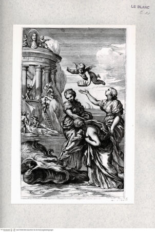 Vorderseite von Istituto Nazionale per la Grafica [http://creativecommons.org/publicdomain/mark/1.0/] Allegorie auf einen Herrscher mit dem Bau eines Tempels und drei Frauen am Strand mit einem getöteten Ungeheuer - , bh472908. Foto.