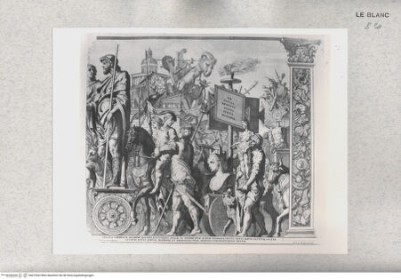 Vorderseite von Istituto Nazionale per la Grafica [http://creativecommons.org/publicdomain/mark/1.0/] Civilii Caesaris Dictatoris Triumphi ...Tafel 2: Triumphwagen mit Riesenstatuen und Trophäen - , bh472942. Foto.