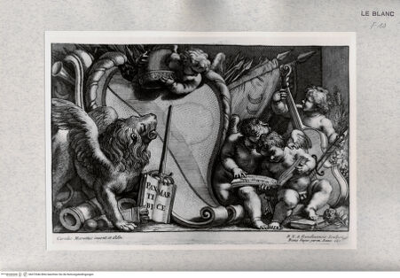 Vorderseite von Istituto Nazionale per la Grafica [http://creativecommons.org/publicdomain/mark/1.0/] Wappen eines venezianischen Dogen mit einem Löwen und Putten - , bh472946. Foto.