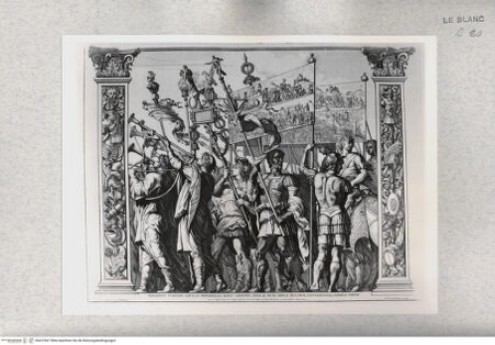 Vorderseite von Istituto Nazionale per la Grafica [http://creativecommons.org/publicdomain/mark/1.0/] Civilii Caesaris Dictatoris Triumphi ...Tafel 1: Trompeter, Fahnen- und Schildträger - , bh472947. Foto.