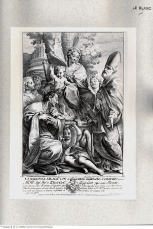 Vorderseite von Istituto Nazionale per la Grafica [http://creativecommons.org/publicdomain/mark/1.0/] Die Madonna mit dem Jesuskind und den heiligen Karl Borromäus und Liborius - , bh472987. Foto.