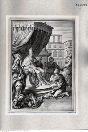 Vorderseite von Istituto Nazionale per la Grafica [http://creativecommons.org/publicdomain/mark/1.0/] Allegorie mit Papst Innozenz XII., der einen jungen Krieger segnet; die Religion stürzt die Häresie - , bh472993. Foto.