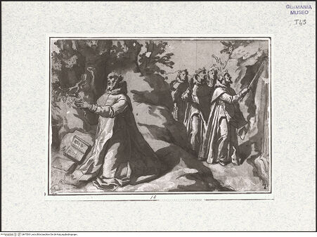 Vorderseite von Kupferstichkabinett [https://www.deutsche-digitale-bibliothek.de/content/lizenzen/rv-ez/] Mönche in einer Landschaft - , bh473361_recto. Foto: Anders, Jörg P..