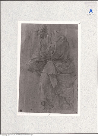 Vorderseite von Kupferstichkabinett [https://www.deutsche-digitale-bibliothek.de/content/lizenzen/rv-ez/] Studie zu einer bärtigen Figur mit Gewanddraperie - , bh473370_recto. Foto: Anders, Jörg P..