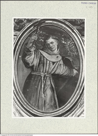 Vorderseite von Sopr. BAS ROMA [https://www.deutsche-digitale-bibliothek.de/content/lizenzen/rv-ez/] Zyklus von Ovalbildern mit Heiligenvierter Zwickel rechts: Der heilige Johannes da Capestrano - , bh473436_recto. Foto.
