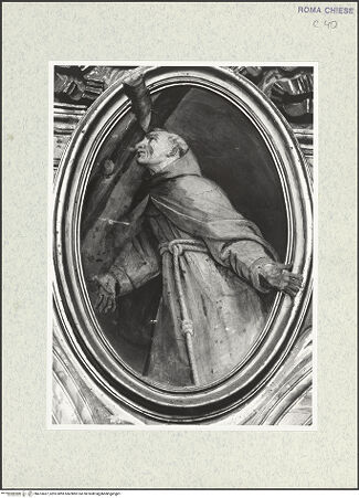 Vorderseite von Sopr. BAS ROMA [https://www.deutsche-digitale-bibliothek.de/content/lizenzen/rv-ez/] Zyklus von Ovalbildern mit Heiligenfünfter Zwickel rechts: Der heilige Petrus von Alcantara - , bh473437_recto. Foto.