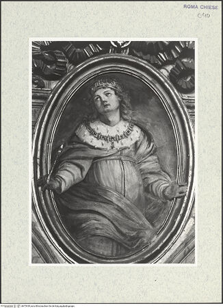 Vorderseite von Sopr. BAS ROMA [https://www.deutsche-digitale-bibliothek.de/content/lizenzen/rv-ez/] Zyklus von Ovalbildern mit Heiligenneunter Zwickel rechts: Der heilige Ludwig von Frankreich - , bh473439_recto. Foto.