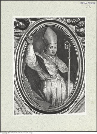 Vorderseite von Sopr. BAS ROMA [https://www.deutsche-digitale-bibliothek.de/content/lizenzen/rv-ez/] Zyklus von Ovalbildern mit Heiligenachter Zwickel rechts: Der heilige Ludwig von Toulouse - , bh473440_recto. Foto.