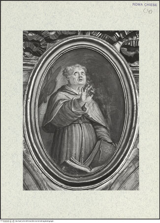 Vorderseite von Sopr. BAS ROMA [https://www.deutsche-digitale-bibliothek.de/content/lizenzen/rv-ez/] Zyklus von Ovalbildern mit Heiligensechster Zwickel rechts: Nicht identifizierter männlicher Heiliger - , bh473442_recto. Foto.