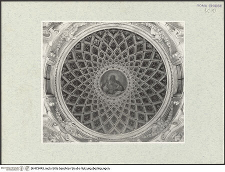Vorderseite von Sopr. BAS ROMA [https://www.deutsche-digitale-bibliothek.de/content/lizenzen/rv-ez/] Santa Maria in AracoeliCappella di San Matteo - 5. Kapelle rechts (di San Matteo), Blick in die Kuppel, bh473443_recto. Foto.