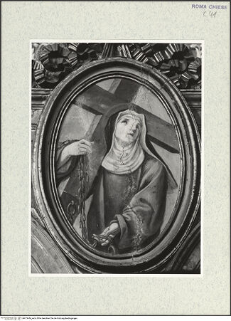 Vorderseite von Sopr. BAS ROMA [https://www.deutsche-digitale-bibliothek.de/content/lizenzen/rv-ez/] Zyklus von Ovalbildern mit Heiligenelfter Zwickel links: Die heilige Hyazintha Marescotti - , bh473444_recto. Foto.