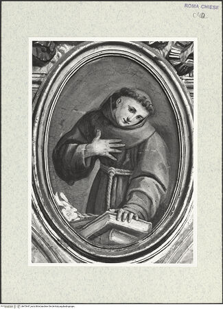 Vorderseite von Sopr. BAS ROMA [https://www.deutsche-digitale-bibliothek.de/content/lizenzen/rv-ez/] Zyklus von Ovalbildern mit Heiligenelfter Zwickel rechts: Der heilige Antonius von Padua - , bh473447_recto. Foto.