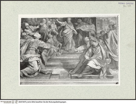 Vorderseite von Sopr. BAS ROMA [https://www.deutsche-digitale-bibliothek.de/content/lizenzen/rv-ez/] Predigt des heiligen Paulus auf dem Areopag in Athen - , bh473475_recto. Foto.