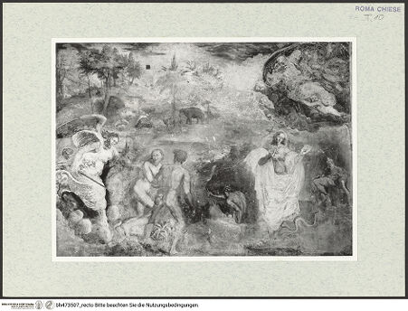 Vorderseite von Sopr. BAS ROMA [https://www.deutsche-digitale-bibliothek.de/content/lizenzen/rv-ez/] Die Vertreibung aus dem Paradies und Maria Immaculata - , bh473507_recto. Foto.