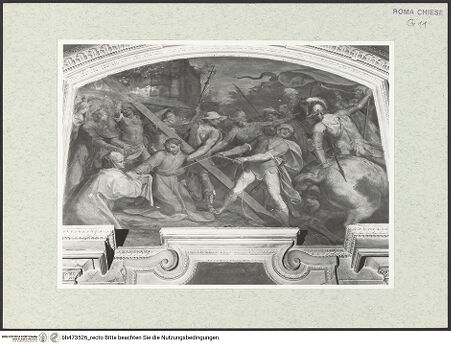 Vorderseite von Sopr. BAS ROMA [https://www.deutsche-digitale-bibliothek.de/content/lizenzen/rv-ez/] PassionszyklusLünettenbild: Kreuztragung - , bh473526_recto. Foto.