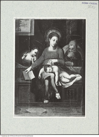 Vorderseite von Sopr. BAS ROMA [https://www.deutsche-digitale-bibliothek.de/content/lizenzen/rv-ez/] Die Heilige Familie mit dem Johannesknaben ("Il sonno") - , bh473829_recto. Foto.