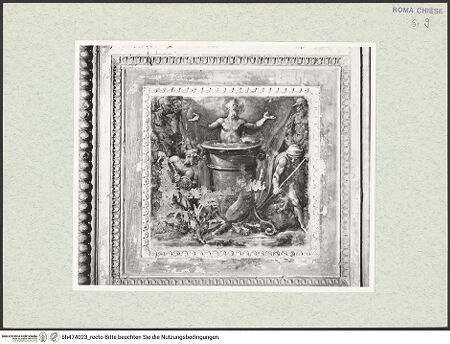 Vorderseite von Sopr. BAS ROMA [https://www.deutsche-digitale-bibliothek.de/content/lizenzen/rv-ez/] PassionszyklusPilaster, mittleres Bildfeld: Der Evangelist JohannesBildfeld unten: Marter des Heiligen vor der Porta Latina: Er wird in einen Topf siedendes Öl geworfen - , bh474023_recto. Foto.