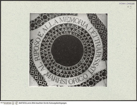 Vorderseite von Sopr. BAS ROMA [https://www.deutsche-digitale-bibliothek.de/content/lizenzen/rv-ez/] BodenMittelrosette: Bodengrab der Marchesi Origo - , bh474034_recto. Foto.