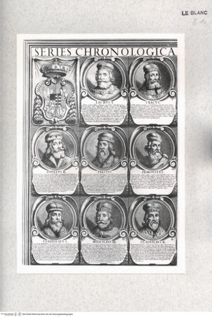 Vorderseite von Istituto Nazionale per la Grafica [http://creativecommons.org/publicdomain/mark/1.0/] Series Chronologica Ducum Et Regum Polonorum A Lacho I. Ad Augustum II. (49 Bildnisse und ein Wappen); 8 TeilfotosDetail oben links mit 8 Medaillonbildnissen und einem Wappen - , bh474040. Foto.