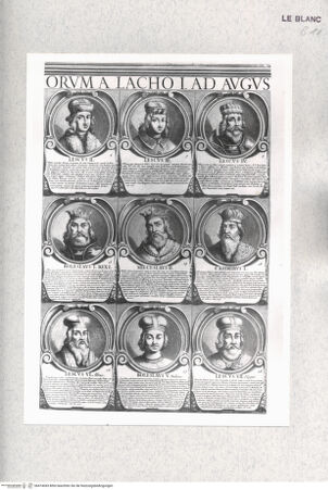 Vorderseite von Istituto Nazionale per la Grafica [http://creativecommons.org/publicdomain/mark/1.0/] Series Chronologica Ducum Et Regum Polonorum A Lacho I. Ad Augustum II. (49 Bildnisse und ein Wappen); 8 TeilfotosDetail Mitte oben rechts mit 9 Medaillonbildnissen - , bh474043. Foto.