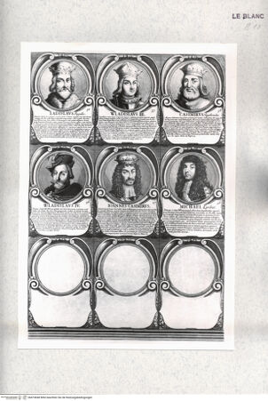 Vorderseite von Istituto Nazionale per la Grafica [http://creativecommons.org/publicdomain/mark/1.0/] Series Chronologica Ducum Et Regum Polonorum A Lacho I. Ad Augustum II. (49 Bildnisse und ein Wappen); 8 TeilfotosDetail Mitte unten rechts mit 6 Medaillonbildnissen - , bh474048. Foto.