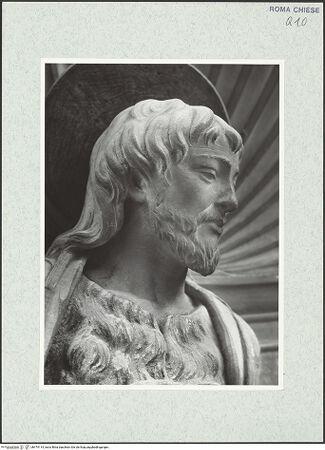 Vorderseite von Vasari [https://rightsstatements.org/page/CNE/1.0/] TabernakelpendantsTabernakel für das TaufwasserLinke Nischenfigur: Johannes Baptista (von der Rückseite des ehemaligen Hochaltars) - Detail: Kopf, rechtes Profil, bh474114_recto. Foto.