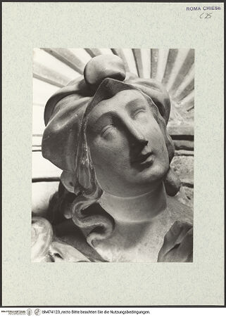 Vorderseite von Vasari [https://www.deutsche-digitale-bibliothek.de/content/lizenzen/rv-ez/] Grabmal des Kardinals Ludovico Podocatharo (+1504)Rechte obere Muschelnische: Spes - Detail: Kopf, bh474123_recto. Foto.