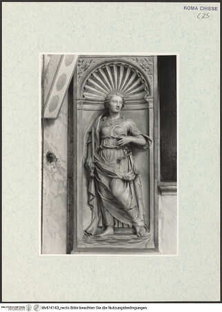 Vorderseite von Courtauld Institute, Conway Library [https://www.deutsche-digitale-bibliothek.de/content/lizenzen/rv-ez/] Grabmal des Kardinals Ludovico Podocatharo (+1504)Linke untere Muschelnische: Justitia - , bh474143_recto. Foto.