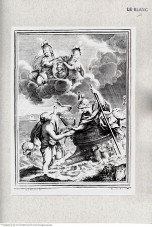 Vorderseite von Istituto Nazionale per la Grafica [http://creativecommons.org/publicdomain/mark/1.0/] Allegorie mit dem Porträt eines Kardinals: das Schicksal weist einem Krieger auf einem Schiff in einem Seesturm den Weg - , bh474256. Foto.