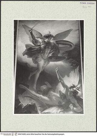 Vorderseite von Sopr. BAS ROMA [https://www.deutsche-digitale-bibliothek.de/content/lizenzen/rv-ez/] Der Erzengel Michael im Kampf mit dem Dämon - Gesamtansicht leicht angeschnitten, bh474300_recto. Foto.