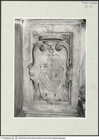 Vorderseite von Sopr. BAS ROMA [https://www.deutsche-digitale-bibliothek.de/content/lizenzen/rv-ez/] Allianzwappen des Ehepaares Vittoria Della Tolfa und Camillo Orsini - , bh474305_recto. Foto.