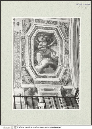 Vorderseite von Sopr. BAS ROMA [https://www.deutsche-digitale-bibliothek.de/content/lizenzen/rv-ez/] Gewölbeausmalungrechte Seite, letztes Bildfeld: Der Evangelist Matthäus mit dem Engel - , bh474306_recto. Foto.