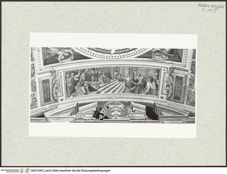 Vorderseite von Sopr. BAS ROMA [https://www.deutsche-digitale-bibliothek.de/content/lizenzen/rv-ez/] GewölbeausmalungBildfeld oberhalb der Orgel: Tempelgang Mariens - , bh474307_recto. Foto.