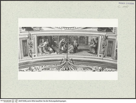 Vorderseite von Sopr. BAS ROMA [https://www.deutsche-digitale-bibliothek.de/content/lizenzen/rv-ez/] GewölbeausmalungBildfeld oberhalb des Altars: Geburt Mariens - , bh474308_recto. Foto.