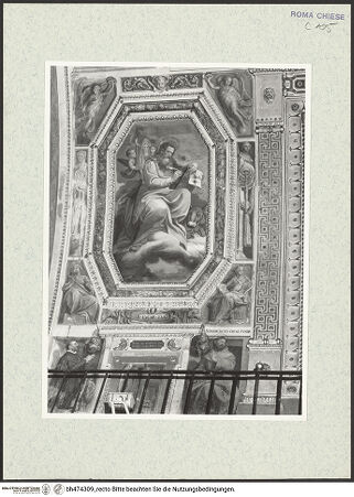 Vorderseite von Sopr. BAS ROMA [https://www.deutsche-digitale-bibliothek.de/content/lizenzen/rv-ez/] Gewölbeausmalunglinke Seite, letztes Bildfeld: Der Evangelist Lukas mit dem Stier - , bh474309_recto. Foto.