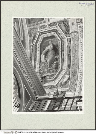 Vorderseite von Sopr. BAS ROMA [https://www.deutsche-digitale-bibliothek.de/content/lizenzen/rv-ez/] Gewölbeausmalungrechte Seite, erstes Bildfeld: Der Evangelist Markus mit dem Löwen - , bh474310_recto. Foto.