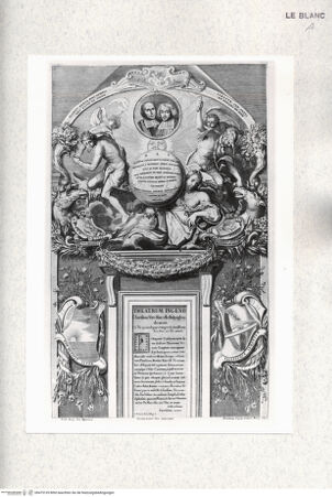 Vorderseite von Istituto Nazionale per la Grafica [http://creativecommons.org/publicdomain/mark/1.0/] Widmung an den Anatom Marcello Malpighi und mit einem Doppelporträt in einem Medaillon und zahlreichen allegorischen Figuren und Trophäen - , bh475135. Foto.