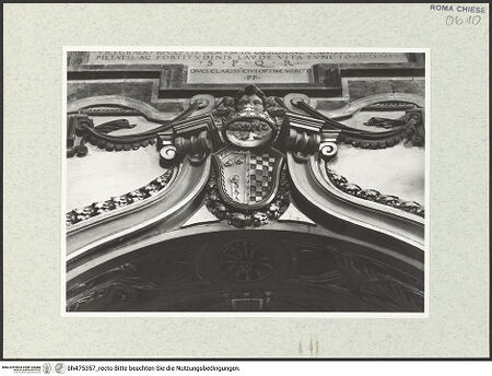 Vorderseite von Sopr. BAS ROMA [https://www.deutsche-digitale-bibliothek.de/content/lizenzen/rv-ez/] Allianzwappen der Astalli mit dem Wappen einer nicht identifizierten weiteren Familie - , bh475357_recto. Foto.