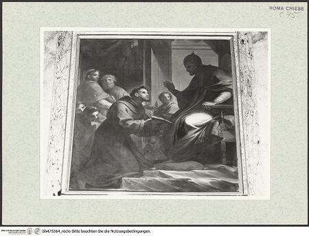 Vorderseite von Sopr. BAS ROMA [https://www.deutsche-digitale-bibliothek.de/content/lizenzen/rv-ez/] Bestätigung der Ordensregel des heiligen Franziskus durch Papst Innozenz III. - , bh475364_recto. Foto.