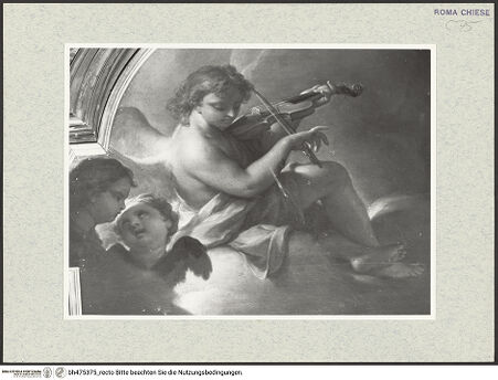 Vorderseite von Sopr. BAS ROMA [https://www.deutsche-digitale-bibliothek.de/content/lizenzen/rv-ez/] Dem heiligen Franziskus von Assisi erscheint ein Violine spielender Engel - Detail: Violinespielender Engel, bh475375_recto. Foto.