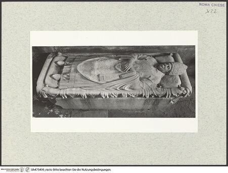 Vorderseite von Vasari [https://www.deutsche-digitale-bibliothek.de/content/lizenzen/rv-fz/] Grabmonument des Bischofs Francesco de Toledo (+1479)Sarkophag mit Liegefigur - Liegefigur, Gesamtansicht, bh475499_recto. Foto.