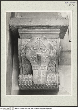 Vorderseite von Courtauld Institute, Conway Library [https://www.deutsche-digitale-bibliothek.de/content/lizenzen/rv-ez/] Grabmonument des Bischofs Francesco de Toledo (+1479)Bogenrahmung - linke Pilasterkonsole, bh475507_recto. Foto.