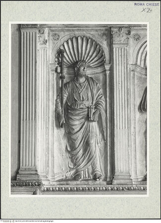 Vorderseite von Courtauld Institute, Conway Library [https://rightsstatements.org/page/CNE/1.0/] Grabmonument des Kardinals Juan de Melle (+1467)Rückwand: drei Heiligenfiguren in MuschelnischenHeiliger Jakobus der Ältere - , bh475518_recto. Foto.